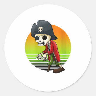 Womens Pirate Skeleton Retro Sunset Hallowee Classic Round Sticker