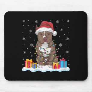 Womens Pitbull Dog Santa Hat Christmas Tree Light  Mouse Pad