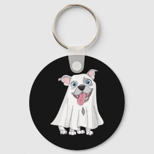 Womens Pitbull Dog Wearing A White Ghost Costume Keychain