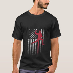 Womens Pitcher Baseball 4th of July American Flag  T-Shirt