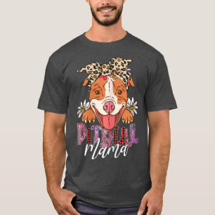 Womens Pittie Mama Pitbull Leopard Dog Mom Funny M T-Shirt