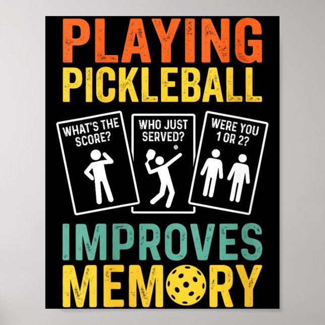 Womens playing pickleball improves memory funny poster (Front)