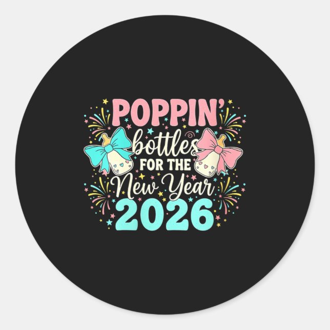 Womens Pn Bottles For The New Year Pregnancy Bow M Classic Round Sticker (Front)