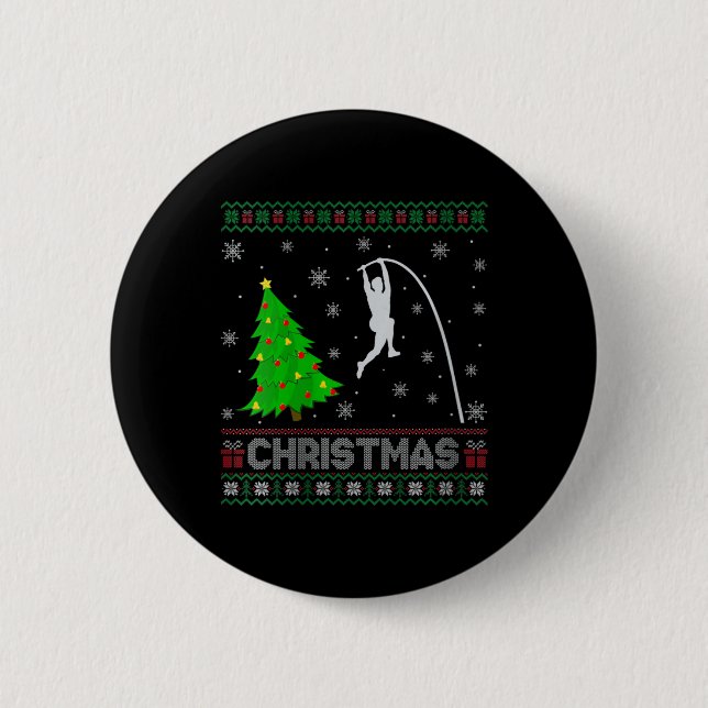 Womens Pole Vault Xmas Tree Lighting Ugly Christma 2 Inch Round Button (Front)