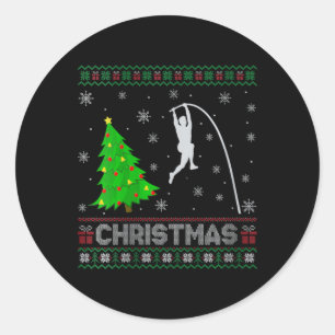 Womens Pole Vault Xmas Tree Lighting Ugly Christma Classic Round Sticker