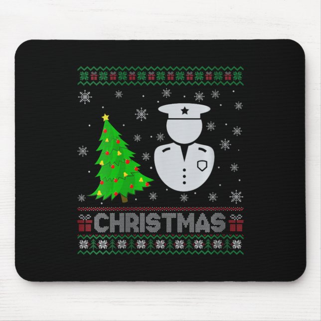Womens Policeman Xmas Tree Lighting Ugly Christmas Mouse Pad (Front)