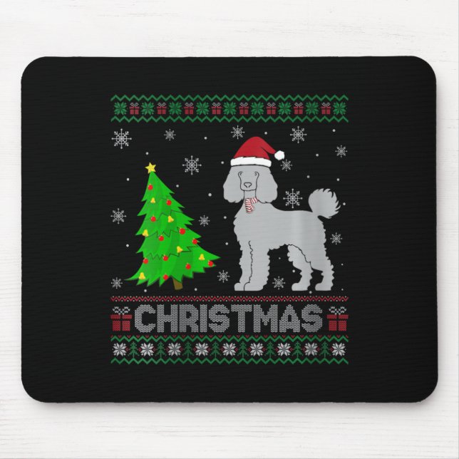 Womens Poodle Dog Xmas Tree Lighting Ugly Christma Mouse Pad (Front)