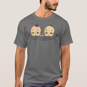 Womens Pregnancy Baby Funny Twins Girl Boy T-Shirt