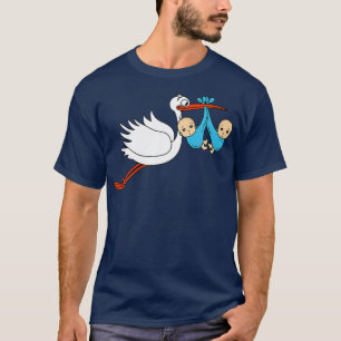 Womens Pregnancy Funny Stork Twins Boys Baby T-Shirt