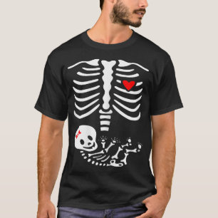 Womens Pregnant Mom Halloween Baby Skeleton T-Shirt