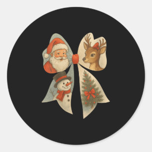 Womens Preppy Christmas Coquette Bow Reindeer Snow Classic Round Sticker