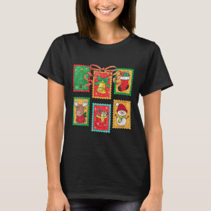 Womens Preppy Christmas Stamps Coquette Bow Reinde T-Shirt