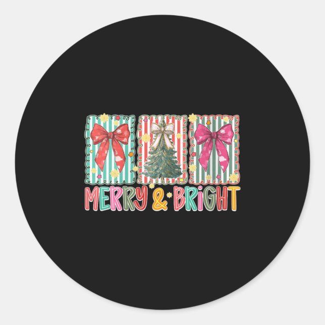 Womens Preppy Coquette Bow Christmas Tree Merry An Classic Round Sticker (Front)