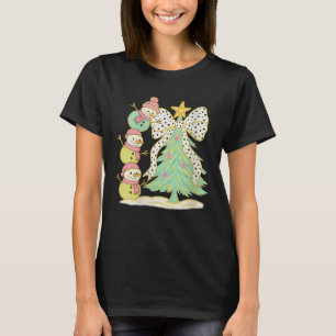 Womens Preppy Coquette Christmas Snowm 2025 Funny  T-Shirt