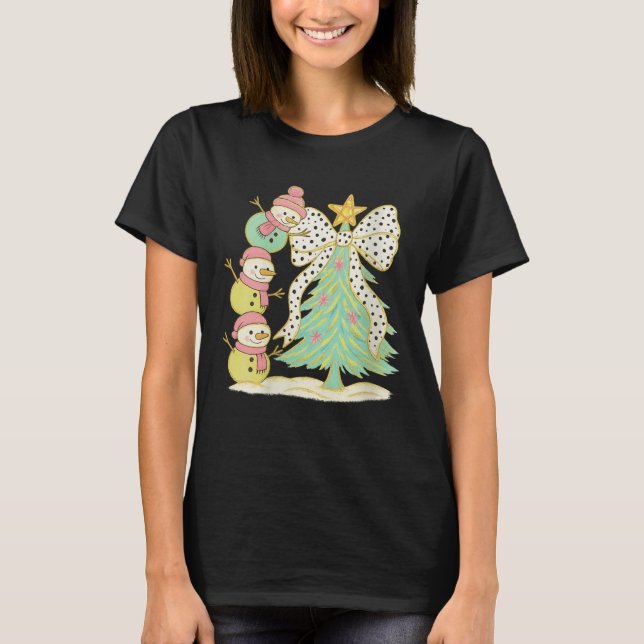 Womens Preppy Coquette Christmas Snowm 2025 Funny  T-Shirt (Front)