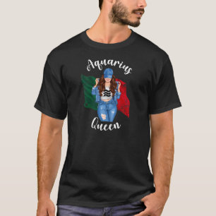 Womens Pretty Mexican Aquarius Queen Birthday Flag T-Shirt