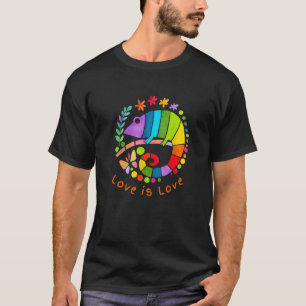 Womens Pride Rainbow Chameleon Love is Love Cute L T-Shirt