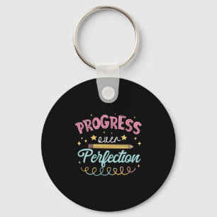 Womens Progress Over Perfection Motivational Teach Keychain