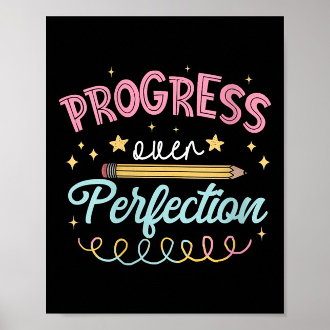 Womens Progress Over Perfection Motivational Teach Poster (Front)