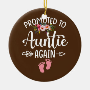 Womens Promoted to Auntie Again Flower New Auntie Ceramic Ornament