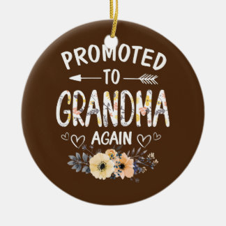 Womens Promoted to Grandma Again Flower New Ceramic Ornament