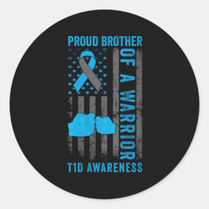 Womens Proud Brother Of A T1d Warrior Type 1 Diabe Classic Round Sticker