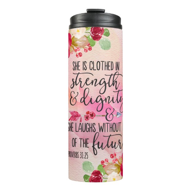 Women's Proverbs Scripture Pink Floral  Thermal Tumbler (Front)