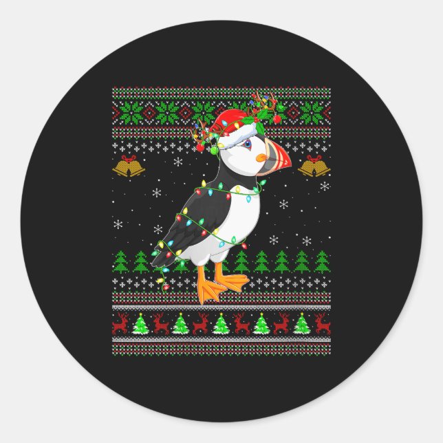 Womens Puffin Bird Ugly Christmas Sweaters Holiday Classic Round Sticker (Front)