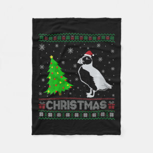 Womens Puffin Xmas Tree Lighting Ugly Christmas Sw Fleece Blanket