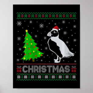 Womens Puffin Xmas Tree Lighting Ugly Christmas Sw Poster