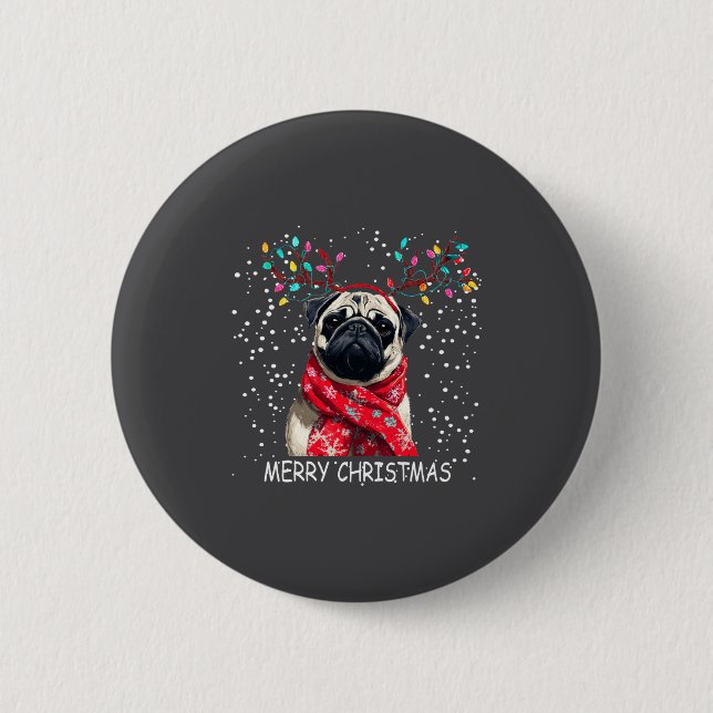 Womens Pug Dog Xmas Santa Hat F Christma Long Slee 2 Inch Round Button (Front)
