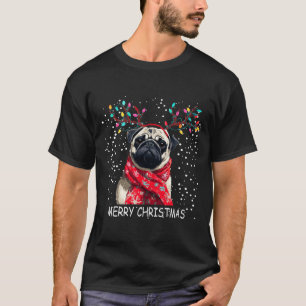 Womens Pug Dog Xmas Santa Hat F Christma Long Slee T-Shirt