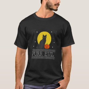 Womens Purr Evil Pumpkin Cats Scary Halloween Cos T-Shirt