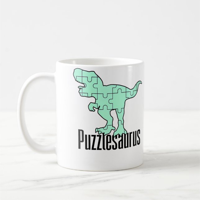 Womens Puzzlesaurus Dinosaur Puzzle Piece Game Jig Coffee Mug (Left)