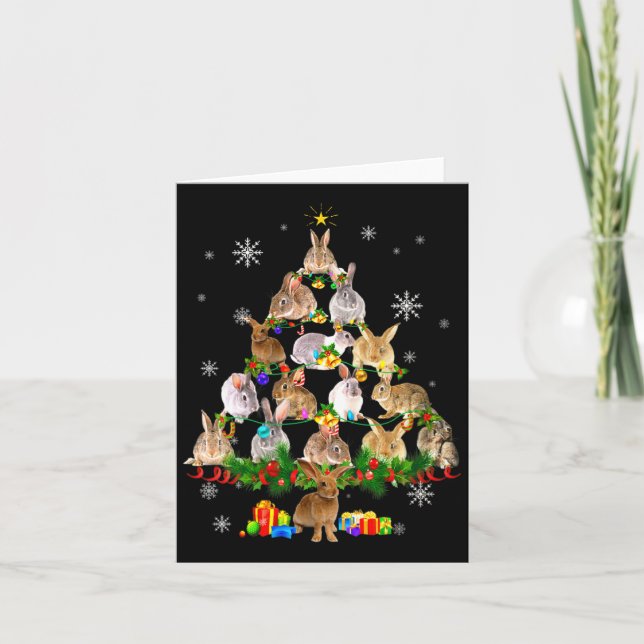 Womens Rabbit Christmas Tree Snow Funny Rabbit Xma Card (Front)
