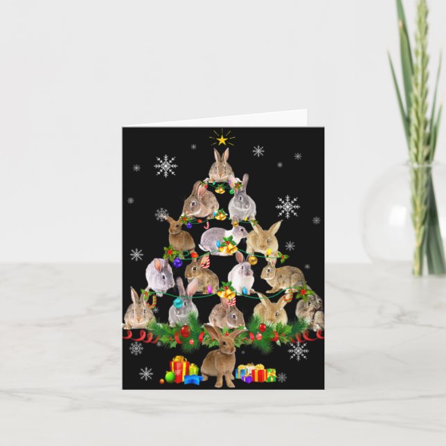 Womens Rabbit Christmas Tree Snow Funny Rabbit Xma Card (Front)