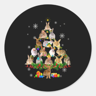 Womens Rabbit Christmas Tree Snow Funny Rabbit Xma Classic Round Sticker