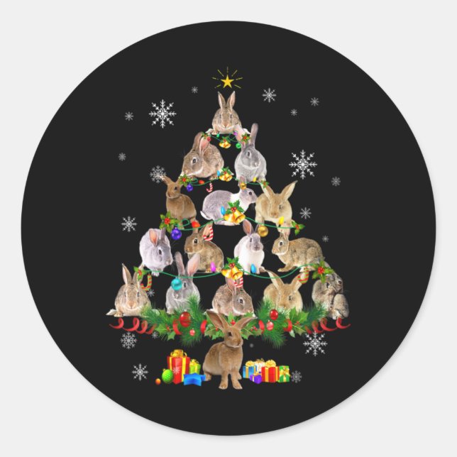 Womens Rabbit Christmas Tree Snow Funny Rabbit Xma Classic Round Sticker (Front)