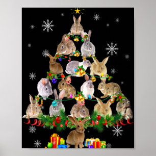 Womens Rabbit Christmas Tree Snow Funny Rabbit Xma Poster