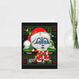 Womens Raccoon Christmas Lights Santa Costume Ugly Card