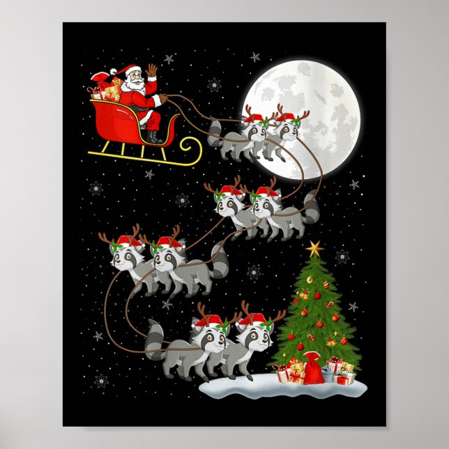 Womens Raccoon Santa Sleigh Flying Funny Magical C Poster (Front)
