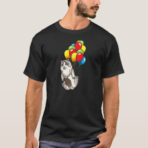Womens Ragdoll Cat Hanging On Balloons T-Shirt