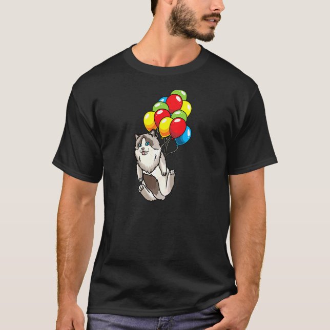 Womens Ragdoll Cat Hanging On Balloons T-Shirt (Front)
