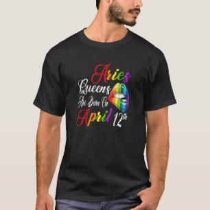 Womens Rainbow Lips Queens Are Born On April 12Th T-Shirt