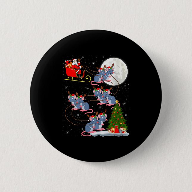 Womens Rat Rodents Santa Sleigh Flying Funny Magic 2 Inch Round Button (Front)