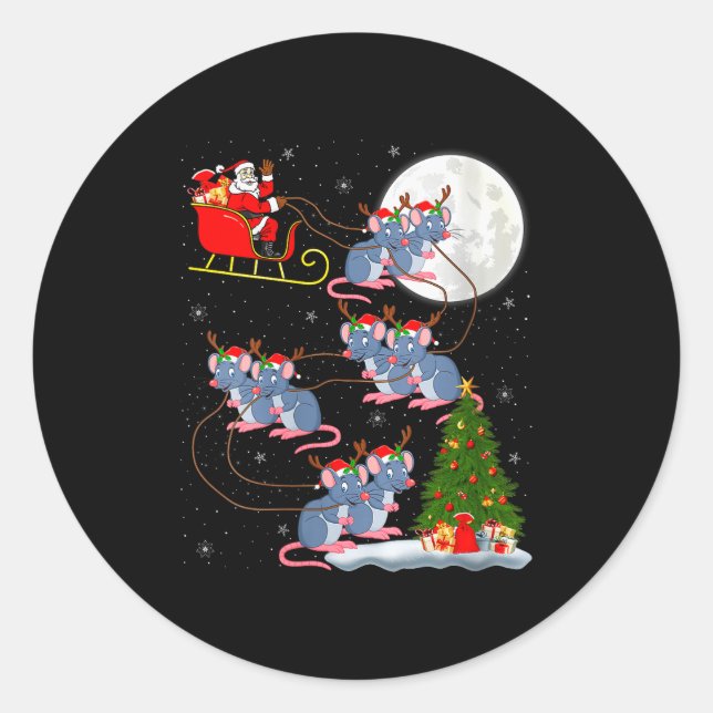 Womens Rat Rodents Santa Sleigh Flying Funny Magic Classic Round Sticker (Front)