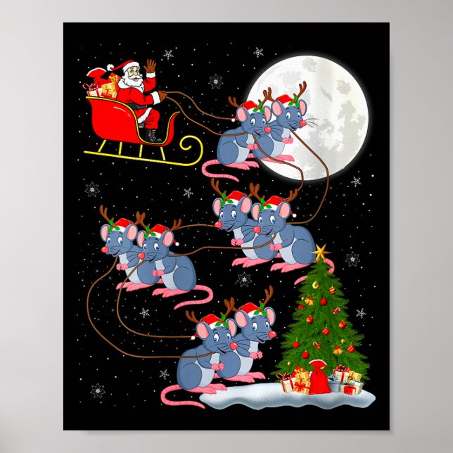 Womens Rat Rodents Santa Sleigh Flying Funny Magic Poster (Front)