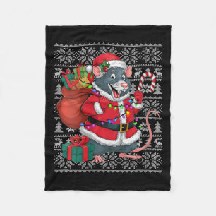 Womens Rat Xmas Sweater Style Ugly Santa Rat Chris Fleece Blanket