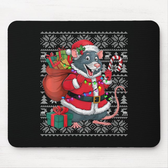 Womens Rat Xmas Sweater Style Ugly Santa Rat Chris Mouse Pad (Front)