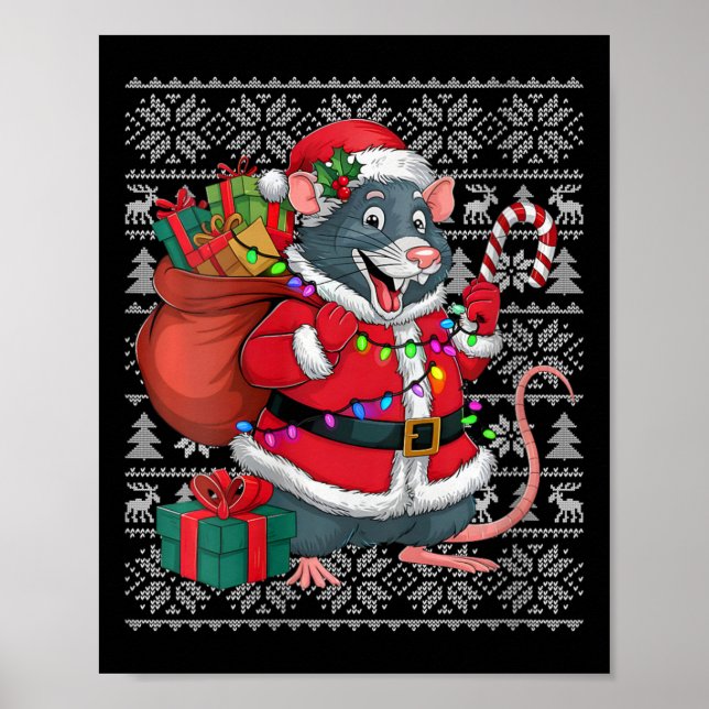 Womens Rat Xmas Sweater Style Ugly Santa Rat Chris Poster (Front)